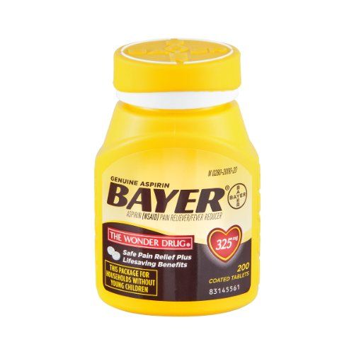 Bayer Genuine Aspirin Pain Reliever/Fever Reducer Coated Tablets , 200 CT (Pack of 4)