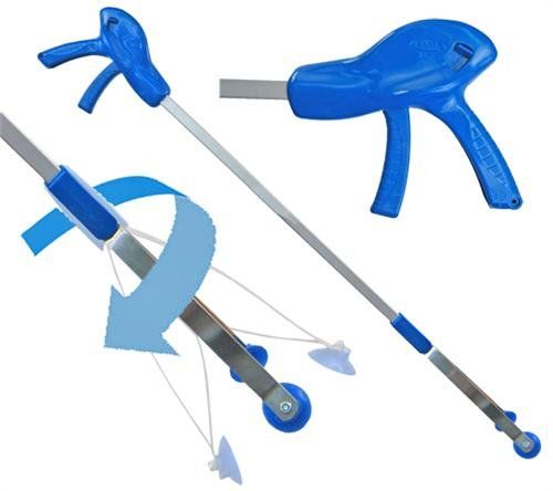 ArcMate E-Z Reacher Pro Plus, Indoor Reacher Grabber with Thumb Lock, 90 Degree Swivel, 6lb. Capacity, 4.5" Wide Fingers with Cups, Heat Resistant Food Grade Silicone Tips, Blue, 32" (32PP)