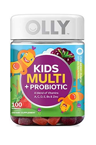OLLY Kids Multi + Probiotic Gummy Multivitamin, 50 Day Supply (100 Gummies), Yum Berry Punch, Vitamins A, C, D, E, B, Zinc, Probiotics, Chewable Supplement