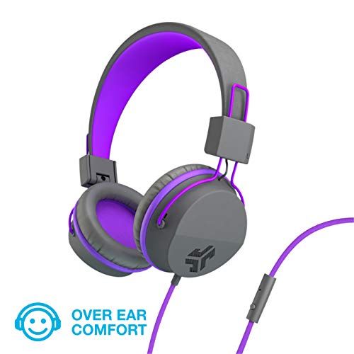 JLab Audio JBuddies Over-Ear Kids Wired Headphones | Toddler Headphones | Kid Safe | Studio Volume Safe | Volume Limiter | Folding | Adjustable | Noise Isolation | with Mic | Graphite/Purple