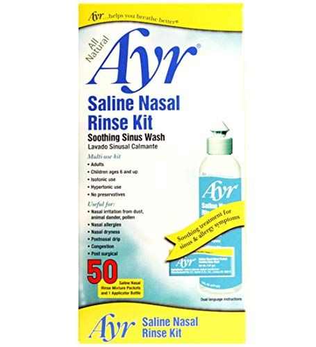 Ayr Saline Nasal Rinse Kit Soothing Sinus Wash,  50-Count Saline Nasal Rinse Mixture Packets Plus Applicator Bottle (Pack of 2)