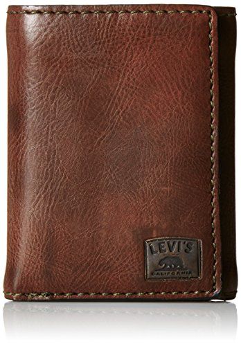 Levi's Men's Trifold Wallet - Sleek and Slim Includes ID Window and Credit Card Holder,Brown Stitch