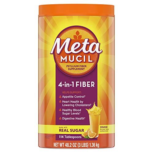 Metamucil Daily Psyllium Husk Powder Supplement with Real Sugar, 4-in-1 Fiber for Digestive Health, Orange Smooth Flavored Drink, 114 Servings