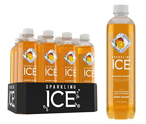 Sparkling Ice, Orange MangoSparkling Water, with antioxidants and vitamins, Zero Sugar, 17 FL OZ Bottles (Pack of 12)