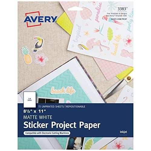 Avery Printable Sticker Paper, Matte White, 8.5 x 11 Inches, Inkjet Printers, 15 Sheets (3383)