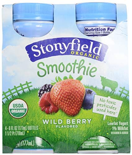 Stonyfield Organic, Low Fat Wild Berry Smoothie, 6 Ounce, 4 Count, Packaging may Vary