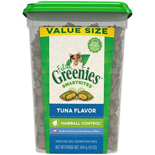 Greenies Feline SMARTBITES Hairball Control Natural Treats for Cats, Tuna Flavor, 16 oz. Tub