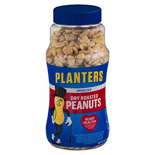 Planters Peanuts, Dry Roasted & Unsalted, 16 Ounce Jar (Pack of 4)