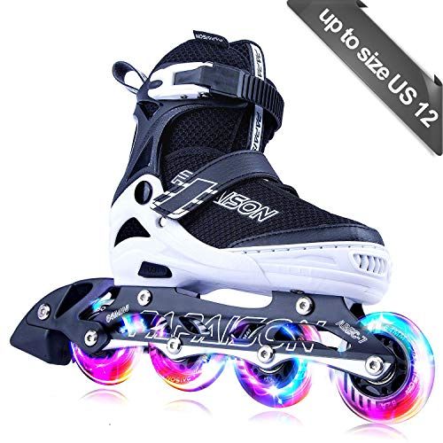PAPAISON Adjustable Inline Skates for Kids and Adults with Full Light Up Wheels, Outdoor Blades Roller Skates for Girls and Boys, Men and Women