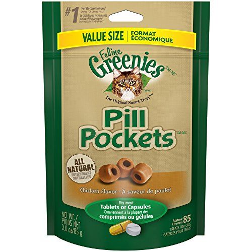 FELINE GREENIES PILL POCKETS Natural Cat Treats Chicken Flavor, 3 oz. Value Size Pack (85 Treats)