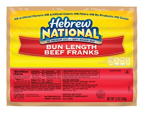 Hebrew National Bun Length Beef Franks, 12 OZ, 6 Count Pack