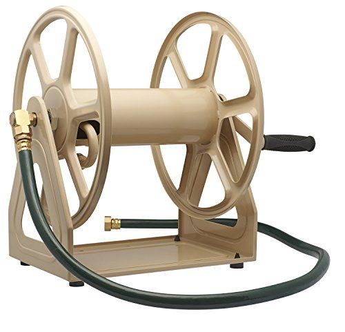 Liberty Garden 709 Steel Wall/Floor Mounted Hose Reel, Holds 200-Feet of 5/8-Inch Hose - Tan