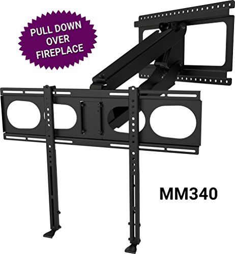 MantelMount MM340 Pull Down TV Mount Above Fireplace - with Patented auto-straightening, auto-stabilization, 2 Premium Gas Pistons, Adjustable Motion Stops, Wire Management & Safety Pull Down Handles