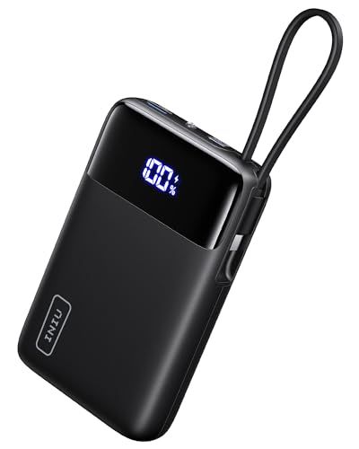 INIU 45W Portable Charger, Smallest 20000mAh Power Bank with Build in USB-C Cable, Fast Charging USB C in&Out Battery Pack, Travel Phone Charger for iPhone 17 16 15 Air Samsung S25 S24 Google iPad etc Black