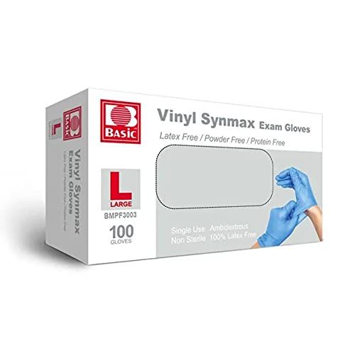 Synmax Synthetic Vinyl Exam Glove, Powder Free, Large, 100/Box