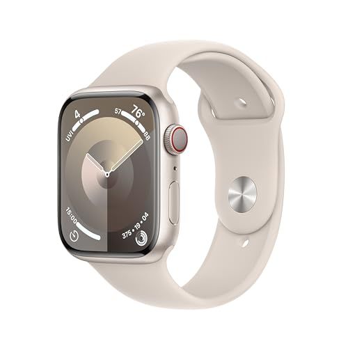 Apple Watch Series 9 [GPS + Cellular 45mm] Smartwatch with Starlight Aluminum Case with Starlight Sport Band M/L. Fitness Tracker, Blood Oxygen & ECG Apps, Always-On Retina Display (Renewed)