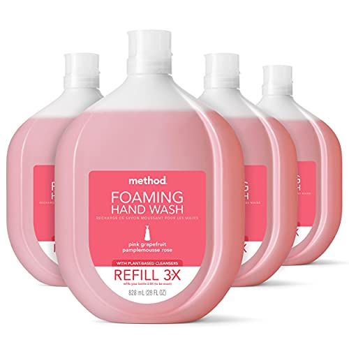 Method Foaming Hand Soap Refill, Pink Grapefruit, Recyclable Bottle, Biodegradable Formula, 28 fl oz (Pack of 4)