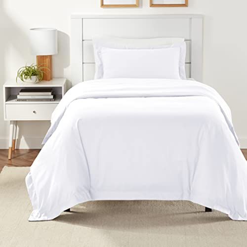 Amazon Basics Lightweight 2-Piece Microfiber Duvet Cover Set with Zipper Closure, Twin/Twin XL, Bright White