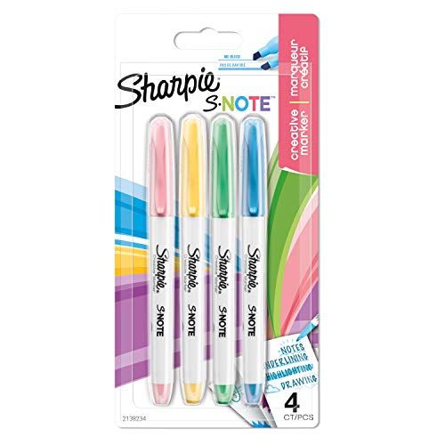 Sharpie S-Note Creative Colouring Marker Pens | Highlight, Write, Draw & More | Assorted Pastel Colours | Chisel Tip | 4 Count
