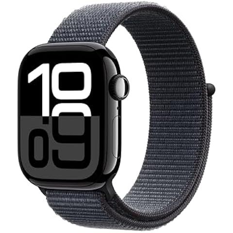 Apple Watch Series 10 [GPS 42mm case] Smartwatch with Jet Black Aluminium Case with Ink Sport Loop. Fitness Tracker, ECG App, Always-On Retina Display, Carbon Neutral Jet Black Aluminium Case with Ink Sport Loop 42mm case One Size Without AppleCare+