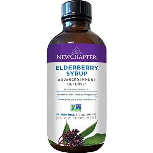 New Chapter Elderberry Syrup, 24 Servings, Immune Defense for Kids (4+) & Adults, 64x Concentrated Black Elderberry + Grade A Honey, No Corn Syrup, Non-GMO, Gluten Free