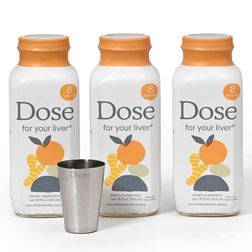 DOSE for Your Liver Cleanse Detox & Repair, Organic Milk Thistle Supplement with Turmeric, Dandelion, Ginger, and Orange, Promotes Optimal Liver Function,16oz Bottle, 3 Pack (3 Weeks Supply)