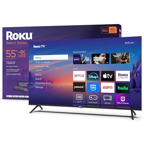 Roku Smart TV 2025 – 55-Inch Select Series, 4K HDR TV – Roku TV with Enhanced Voice Remote – Flat Screen LED Television with Wi-Fi for Streaming Live Local News, Sports, Family Entertainment