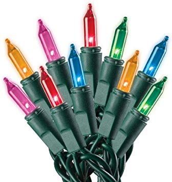 Prextex Christmas 100-Count Multi Color Green Wire Light Set Christmas Decorations