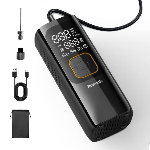 Powools Tire Inflator Portable Air Compressor - Air Pump for Car Tires w/Auto-Shutoff, Air Compressor for Car (160PSI), Powerful & Portable Tire Inflator, Compact Bike Pump, Yellow (PL8768)