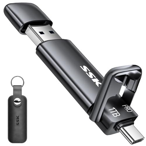 SSK 1TB USB C Thumb Drive up to 1000MB/s,Fast Flash Dual Drive,External Portable SSD Drive Type C+USB A 3.2 Gen 2 Flash Drive,USB C Memory Stick for iPhone 15/PS4/Android Phone/Tablet/Windows/Mac