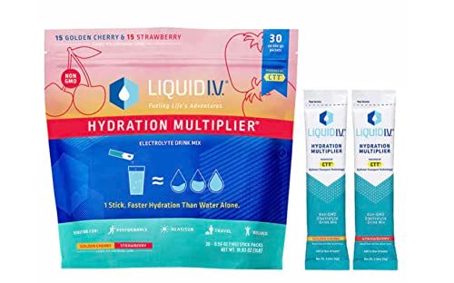 Liquid I.V. Hydration Multiplier, 30 Individual Serving Stick Packs in Resealable Pouch Flavor : Golden Cherry & Strawberry (2), 2.7 pounds