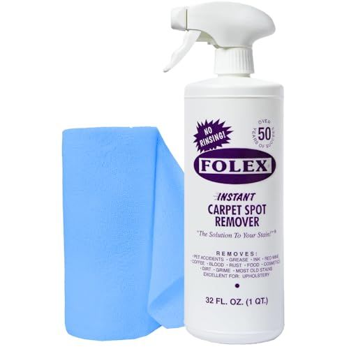 FOLEX 32 oz Instant Carpet Spot Remover Carpet Cleaner with Reusable Cleaning Cloth - Removes Pet Accidents, Grease, Red Wine and More (1 Pack)