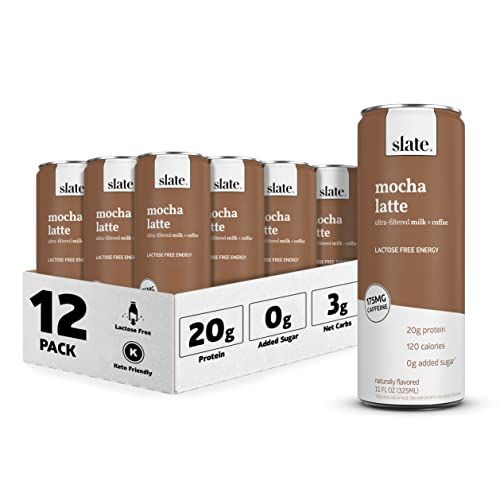 Slate Milk - High Protein Shake, Mocha Latte, 20g Protein, 0g Added Sugar, 175mg Caffeine, Lactose Free, Keto, All Natural (11 oz, 12-Pack)