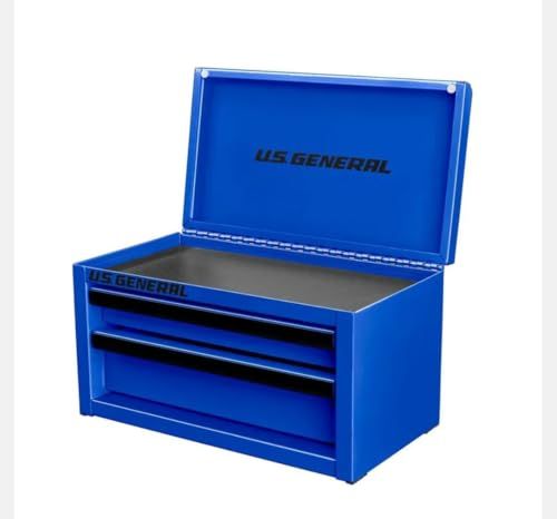 U.S. GENERAL U.S. GENERAL MINI STEEL TOOLBOX, 2 Drawers with magnetic locking mechanism and Top Storage, PVC Liners, Black Trim. (1, BLUE)