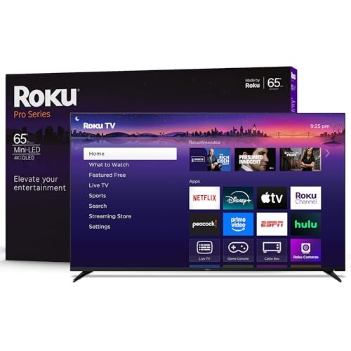 Roku Smart TV 2025 – 65-Inch Pro Series, Mini-LED TV – RokuTV with Backlit Voice Remote Pro – Flat Screen 4K QLED Television with 120Hz Refresh Rate & Dolby Vision IQ, Live News, Sports, Entertainment