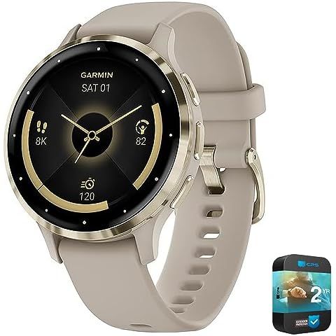 Garmin 010-02785-02 Venu 3S Health Fitness GPS Smartwatch Gold Steel Bezel w/French Gray Case 41mm | Official USA Partner Model | Bundle with 2 YR CPS Enhanced Protection Pack