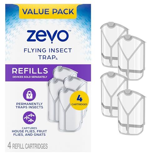 Zevo Flying Insect Trap Refill - for The Zevo MAX & Standard Indoor Fly Trap - Catch Gnats, House & Fruit Flies - Easy to Use - Mess-Free Disposal (4 Refill Cartridges)