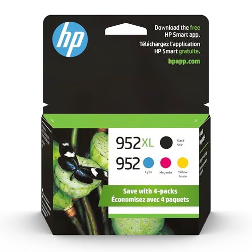 HP Original 952 Cyan, Magenta, Yellow / 952XL Black Ink Cartridges (4-Pack) | Works OfficeJet 8702 OfficeJet Pro 7700, 8210, 8700 Series | Eligible for Instant Ink | N9K28AN