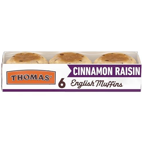 Thomas' Cinnamon Raisin English Muffin, 6 count, (2.17 oz each), Soft English Muffins, 13 oz Tray