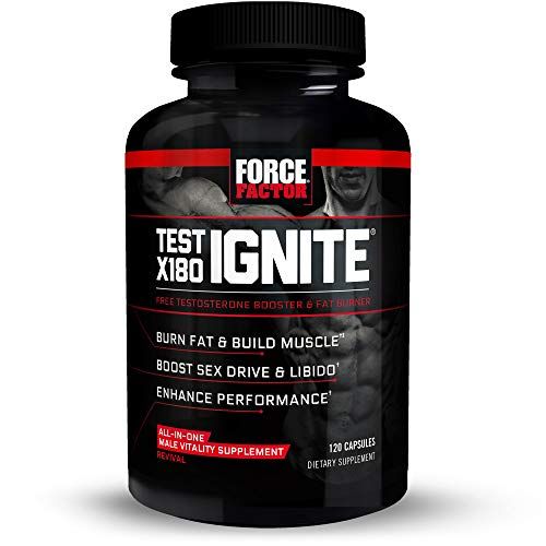 Test X180 Ignite Free Testosterone Booster to Increase Sex Drive & Libido, Burn Fat, Build Lean Muscle, & Improve Performance, Force Factor, 120 Count