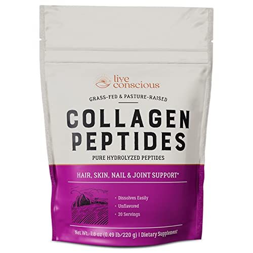 Collagen Powder by Live Conscious | Hydrolyzed Collagen Peptides Type I & III | Keto & Paleo Friendly | Unflavored - 20 Servings, 7.8 oz