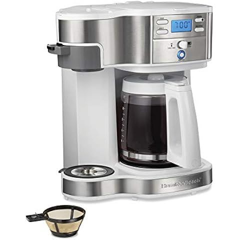 Hamilton Beach 49933 2-Way 12 Cup Programmable Drip Coffee Maker & Single Serve Machine, Glass Carafe, Auto Pause and Pour, White
