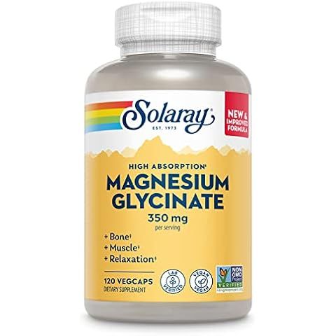 SOLARAY Magnesium Glycinate Capsules, Chelated Magnesium Bisglycinate w/BioPerine, Higher Absorption Magnesium Supplement - Bones, Muscles, Heart Support, Vegan (30 Servings, 120 VegCaps)