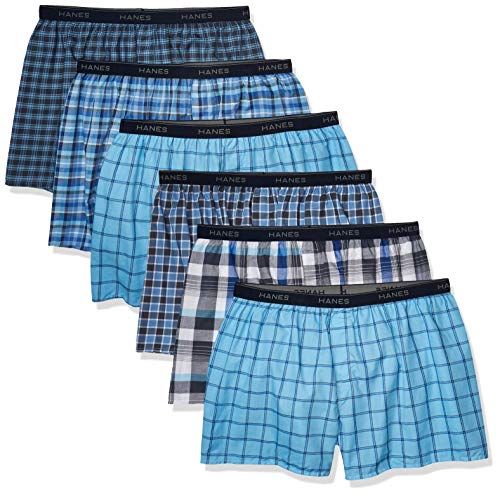 Hanes Men's Tagless Boxer with Exposed Waistband, 6 Pack Tartan Plaid, Large