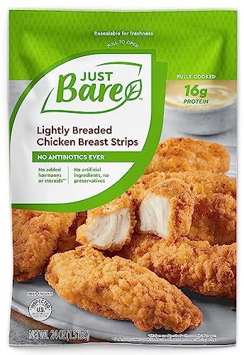Just Bare® Chicken Lightly Breaded Breast Strips | Fully Cooked | 16G Protein | Frozen |1.50 LB