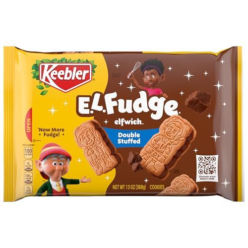 Keebler E.L. Fudge Double Stuffed Elfwich Cookies, Sandwich Cookies Stuffed with Crème Filling, 13 oz