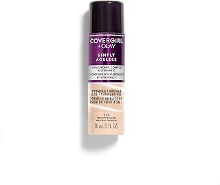 COVERGIRL & Olay Simply Ageless 3-in-1 Liquid Foundation, Matte Finish, Hyaluronic & Vitamin C Formula, Cruelty Free, Creamy Natural, 1 Count