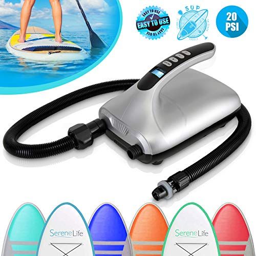 Digital Electric Air Pump Compressor - 110W 12 Volt Quick Air Inflator / Deflator w/ LCD, 0-20 PSI - For Inflatable SUP Stand Up Paddle Board / Boat, Water Sports Inflatables - SereneLife SLPUMP30