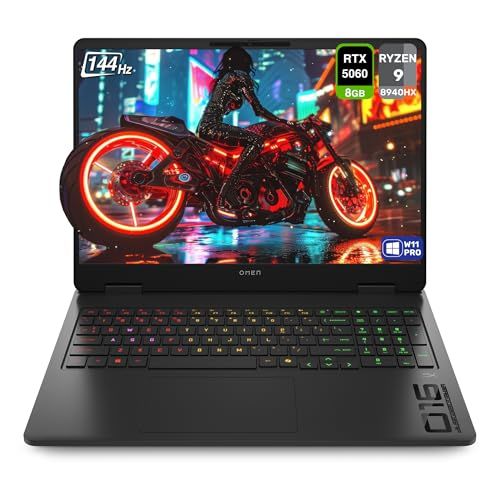 HP OMEN Gaming Laptop, AMD Ryzen 9-8940HX, 32 GB DDR5 RAM, 1 TB PCIe SSD, 16" 2K (1920x1200) 144Hz Display, Nvidia G-Force RTX 5060, Backlit Keyboard, W11 Pro, Shadow Black