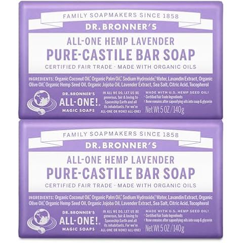 Dr. Bronner's - Pure-Castile Bar Soap (Lavender, 5 ounce, 2-Pack) - Made with Organ...